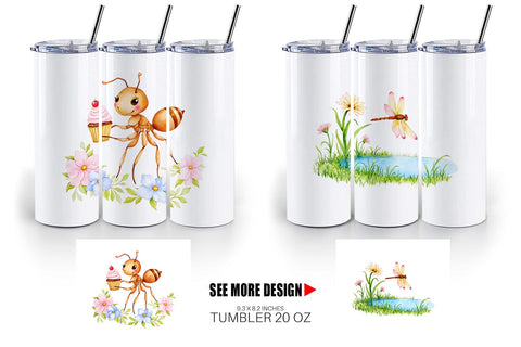Tumbler Whimsical Garden Creatures Sublimation artnoy 