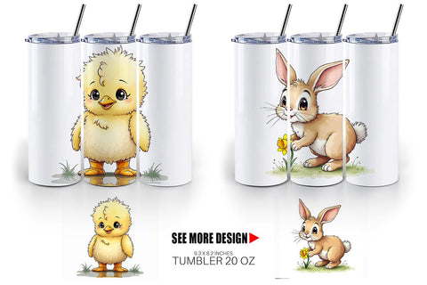 Tumbler Whimsical Spring Critters Sketch & Watercolor Sublimation artnoy 