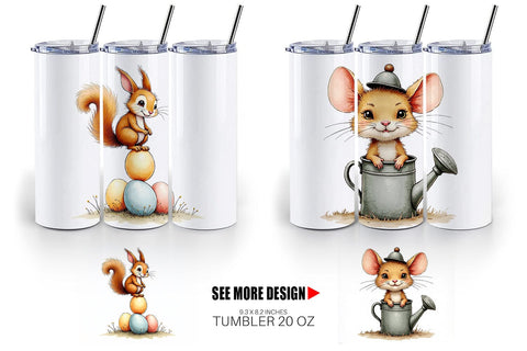 Tumbler Whimsical Spring Critters Sketch & Watercolor Sublimation artnoy 