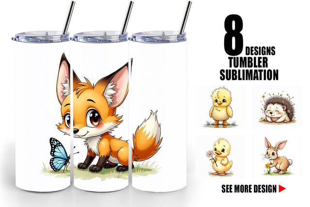 Tumbler Whimsical Spring Critters Sketch & Watercolor Sublimation artnoy 