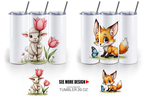 Tumbler Whimsical Spring Critters Sketch & Watercolor Sublimation artnoy 