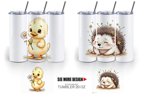 Tumbler Whimsical Spring Critters Sketch & Watercolor Sublimation artnoy 