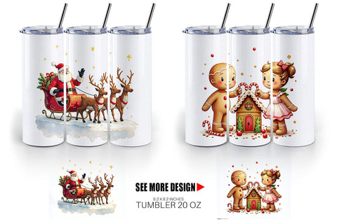 Tumbler Whimsical Watercolor Christmas Sublimation artnoy 