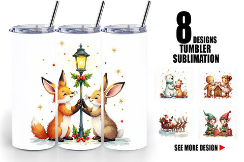 Tumbler Whimsical Watercolor Christmas Sublimation artnoy 
