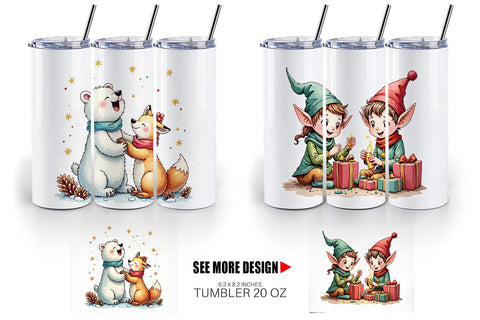 Tumbler Whimsical Watercolor Christmas Sublimation artnoy 