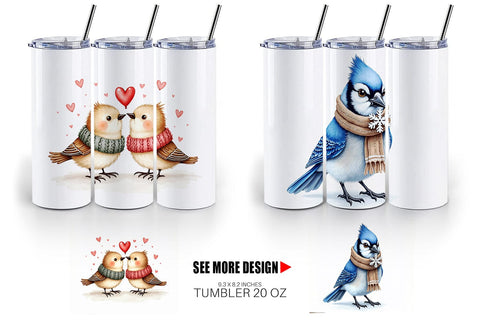 Tumbler Whimsical Winter Birds Watercolor Sublimation artnoy 