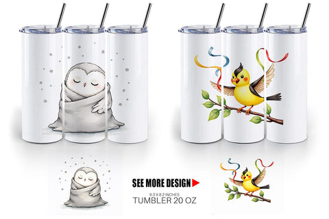 Tumbler Whimsical Winter Birds Watercolor Sublimation artnoy 