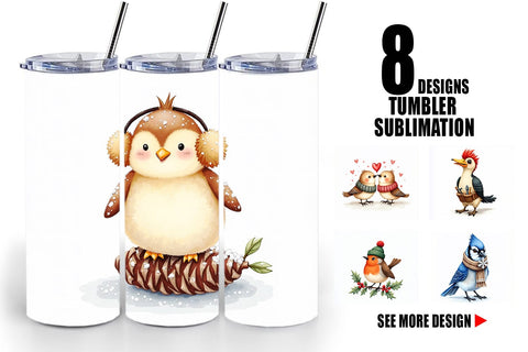 Tumbler Whimsical Winter Birds Watercolor Sublimation artnoy 