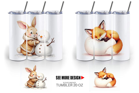 Tumbler Whimsical Winter Forest Friends Watercolor Sublimation artnoy 