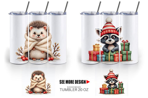 Tumbler Whimsical Winter Forest Friends Watercolor Sublimation artnoy 