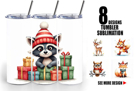 Tumbler Whimsical Winter Forest Friends Watercolor Sublimation artnoy 