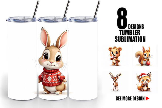 Tumbler Whimsical Woodland Christmas Vintage Watercolor Animals Sublimation artnoy 