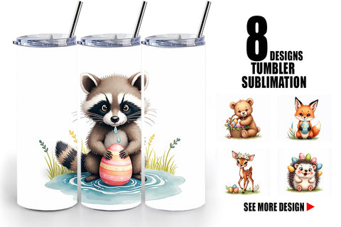 Tumbler Whimsical Woodland Friends Easter Watercolor Sublimation artnoy 