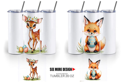 Tumbler Whimsical Woodland Friends Easter Watercolor Sublimation artnoy 