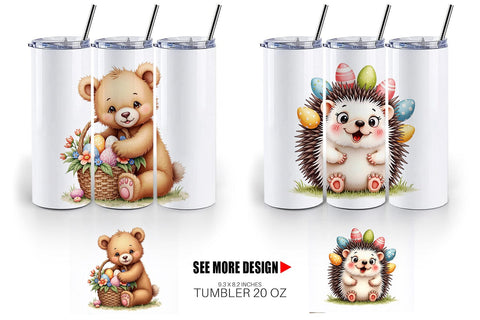 Tumbler Whimsical Woodland Friends Easter Watercolor Sublimation artnoy 