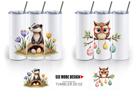 Tumbler Whimsical Woodland Friends Easter Watercolor Sublimation artnoy 