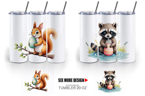 Tumbler Whimsical Woodland Friends Easter Watercolor Sublimation artnoy 