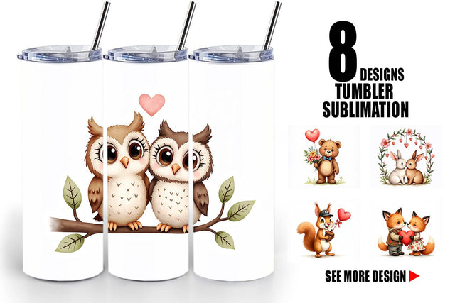 Tumbler Whimsical Woodland Valentine Watercolor Storybook Sublimation artnoy 