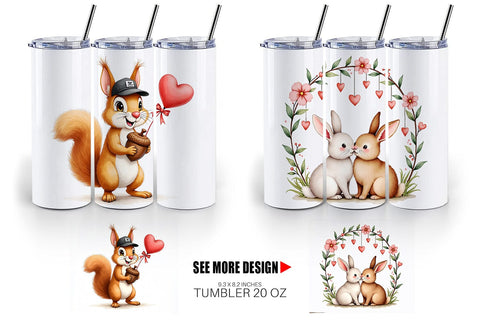 Tumbler Whimsical Woodland Valentine Watercolor Storybook Sublimation artnoy 