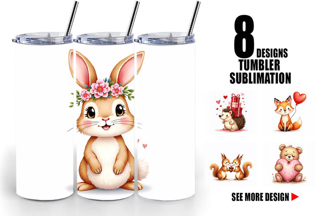 Tumbler Whimsical Woodland Valentine Watercolor Sublimation artnoy 