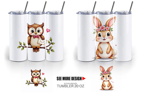 Tumbler Whimsical Woodland Valentine Watercolor Sublimation artnoy 
