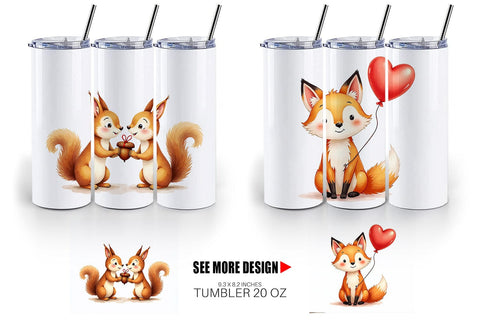 Tumbler Whimsical Woodland Valentine Watercolor Sublimation artnoy 