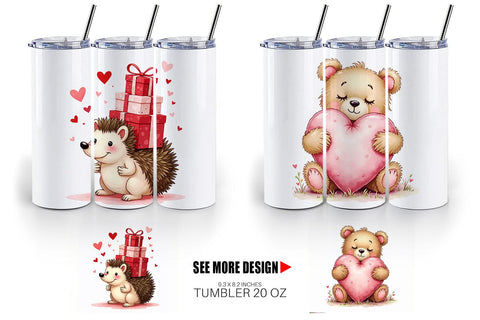 Tumbler Whimsical Woodland Valentine Watercolor Sublimation artnoy 