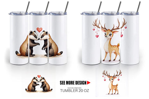 Tumbler Whimsical Woodland Valentine Watercolor Sublimation artnoy 