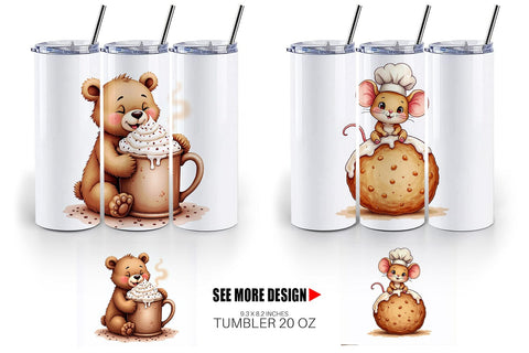 Tumbler Winter Critters & Sweets Watercolor Sublimation artnoy 