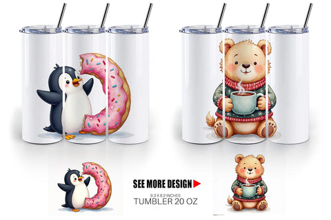 Tumbler Winter Critters & Sweets Watercolor Sublimation artnoy 