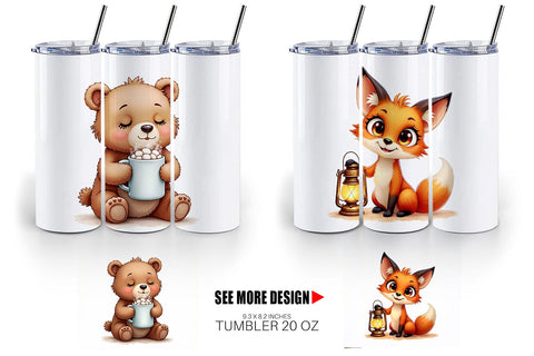 Tumbler Winter Glow Whimsical Animals Sublimation artnoy 