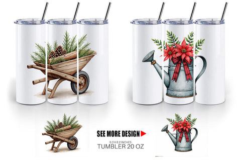 Tumbler Winter Woodland Farmhouse Elements Watercolor Sublimation artnoy 