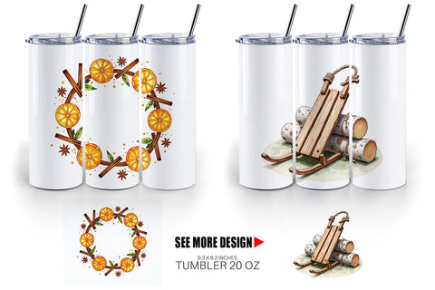 Tumbler Winter Woodland Farmhouse Elements Watercolor Sublimation artnoy 