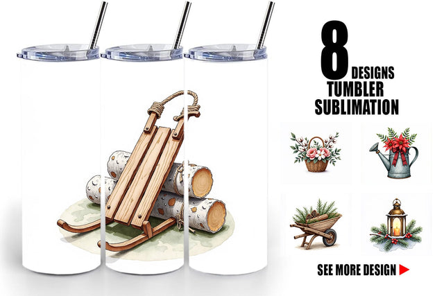 Tumbler Winter Woodland Farmhouse Elements Watercolor Sublimation artnoy 