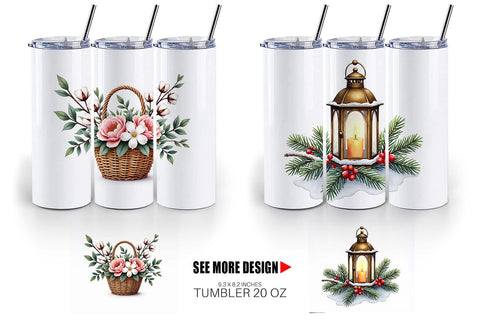 Tumbler Winter Woodland Farmhouse Elements Watercolor Sublimation artnoy 