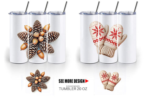 Tumbler Winter Woodland Farmhouse Elements Watercolor Sublimation artnoy 
