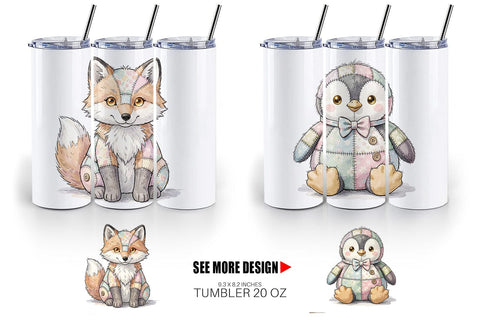 Tumbler Winter Woodland Patchwork Watercolor Sublimation artnoy 