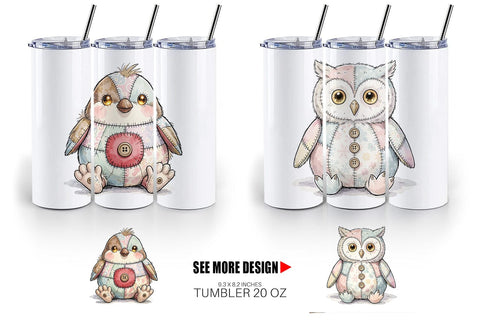 Tumbler Winter Woodland Patchwork Watercolor Sublimation artnoy 