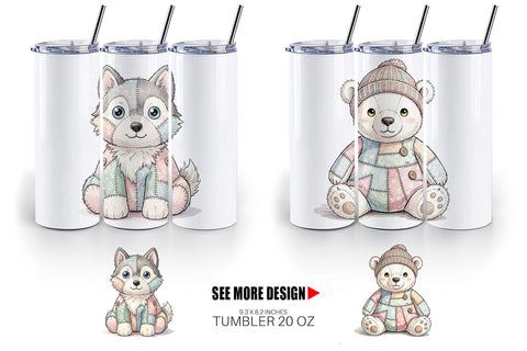 Tumbler Winter Woodland Patchwork Watercolor Sublimation artnoy 