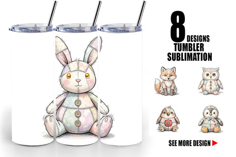 Tumbler Winter Woodland Patchwork Watercolor Sublimation artnoy 