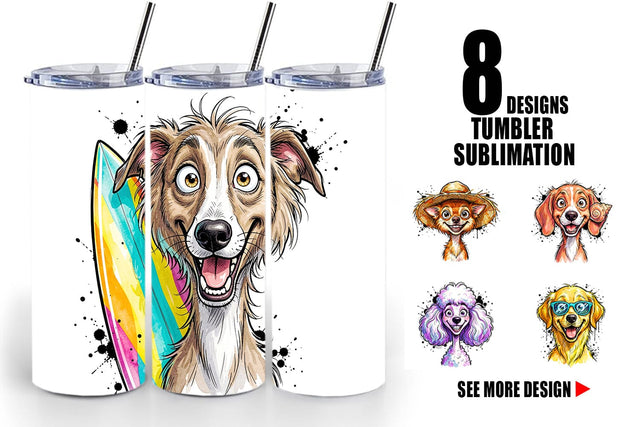 Tumbler Witty Coastal Dog Watercolor Caricature Sublimation artnoy 