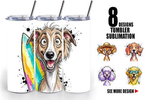 Tumbler Witty Coastal Dog Watercolor Caricature Sublimation artnoy 