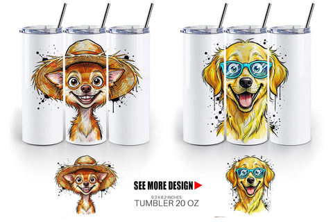 Tumbler Witty Coastal Dog Watercolor Caricature Sublimation artnoy 