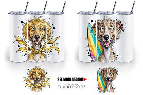 Tumbler Witty Coastal Dog Watercolor Caricature Sublimation artnoy 
