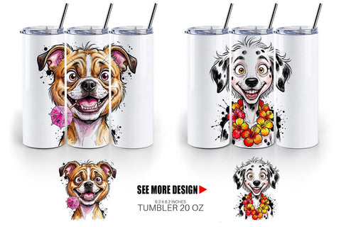 Tumbler Witty Coastal Dog Watercolor Caricature Sublimation artnoy 