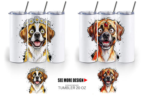 Tumbler Witty Summer Garden Dog Watercolor Sublimation artnoy 