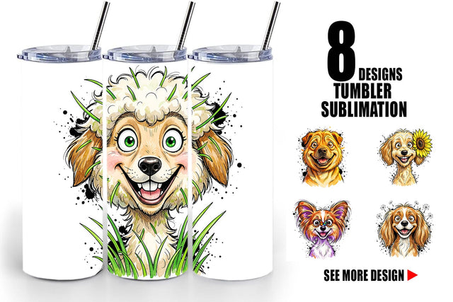Tumbler Witty Summer Garden Dog Watercolor Sublimation artnoy 