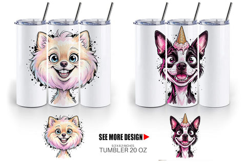 Tumbler Witty Summer Treat Dog Watercolor Sublimation artnoy 
