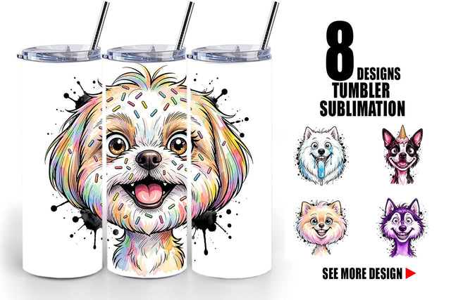 Tumbler Witty Summer Treat Dog Watercolor Sublimation artnoy 