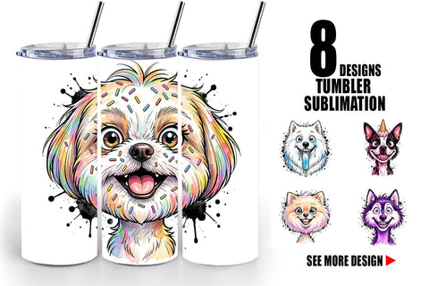 Tumbler Witty Summer Treat Dog Watercolor Sublimation artnoy 